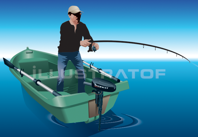 Barque pecheur-boat fisherman-Bote pescador - Illustratof